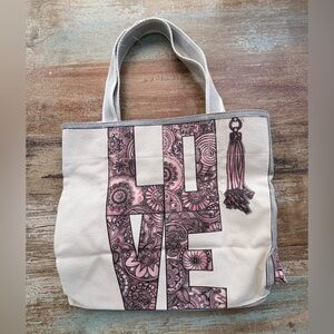 Brighton Heart Canvas Tote Bag with Pink LOVE Design NWOT